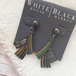 White House Black Market Drop Earrings Grey Green Yellow Stripe New